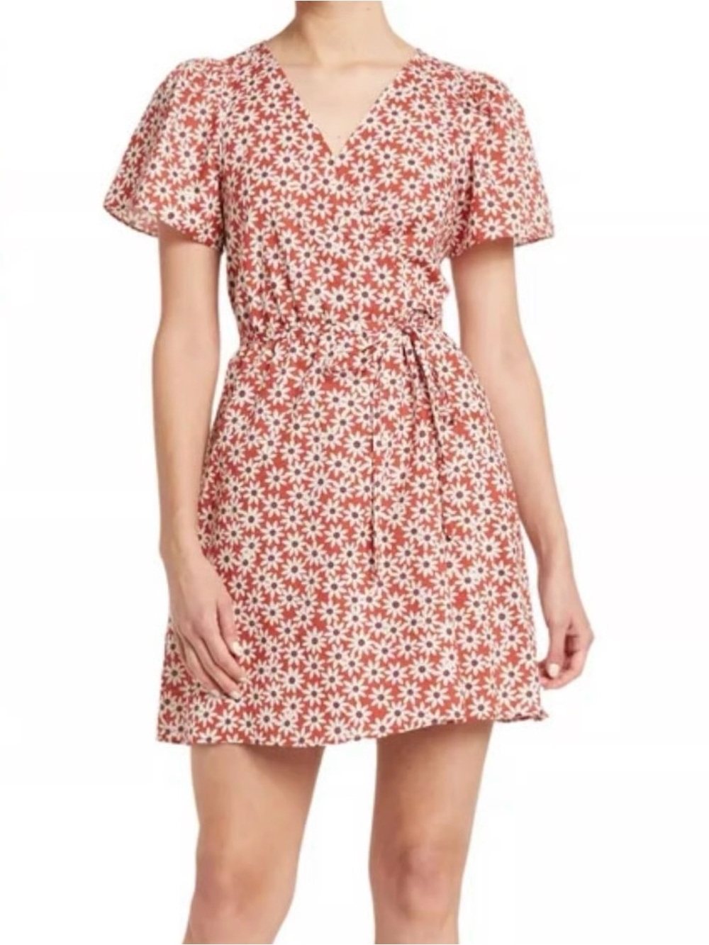 Madewell - Packed Picnic Daisey Russet Floral Short Sleeve Wrap Mini Dress Med